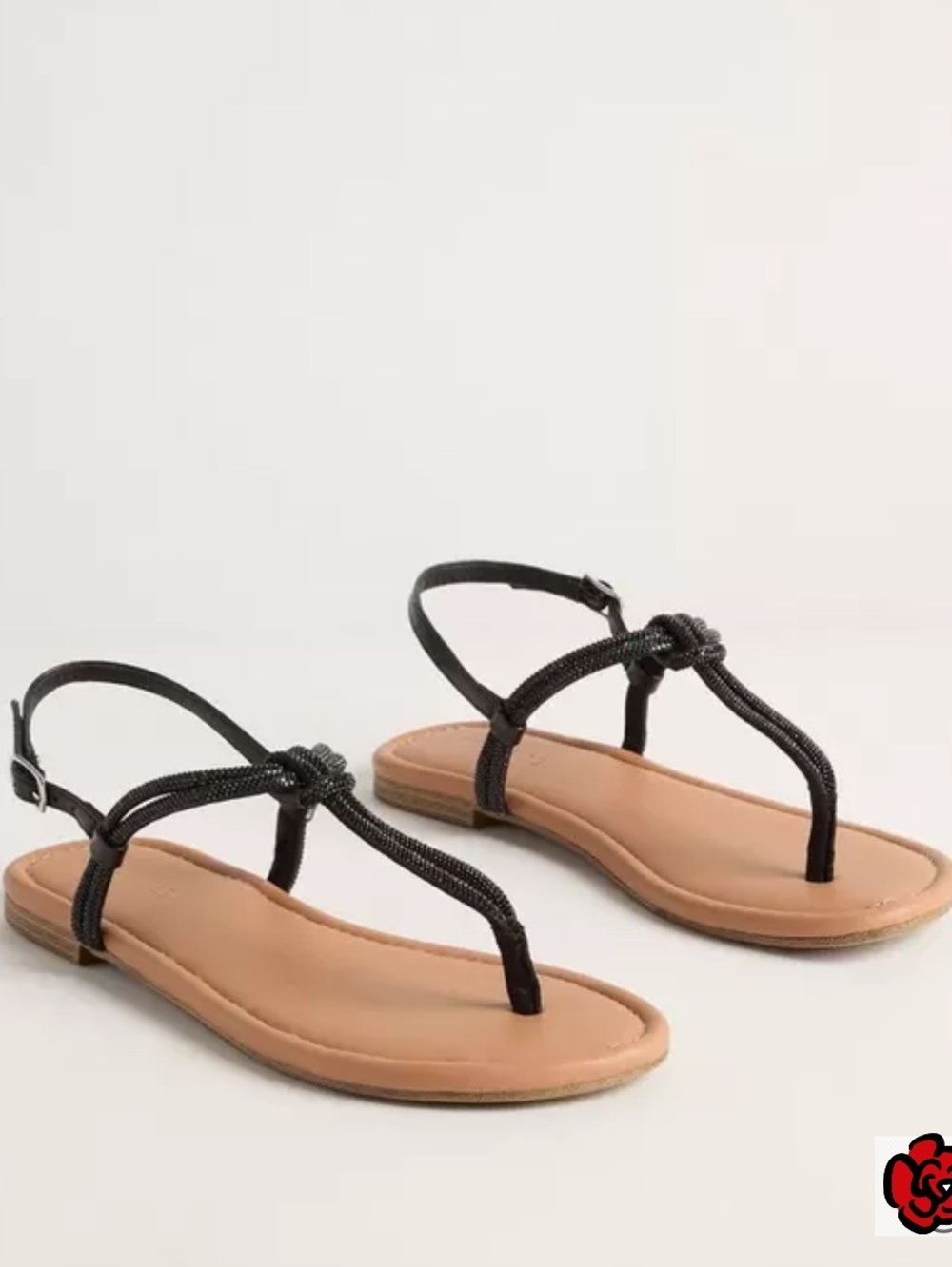 NWT Torrid Black Embellished Knotted T-Strap Sandals Size 11W